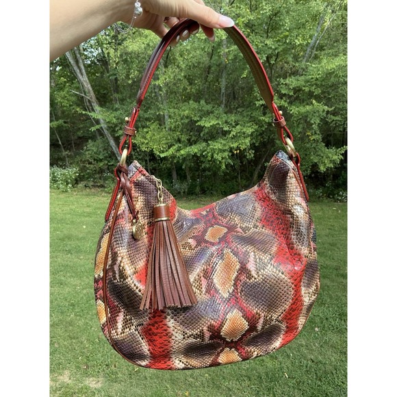Brahmin Kathleen Sangria Multi Anaconda Leather Shoulder Bag Purse Snake Print - Picture 1 of 9